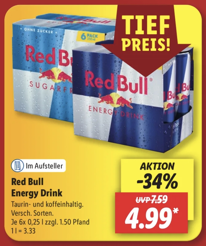 Red Bull 6-Pack bei Lidl für 4,99€ im Angebot