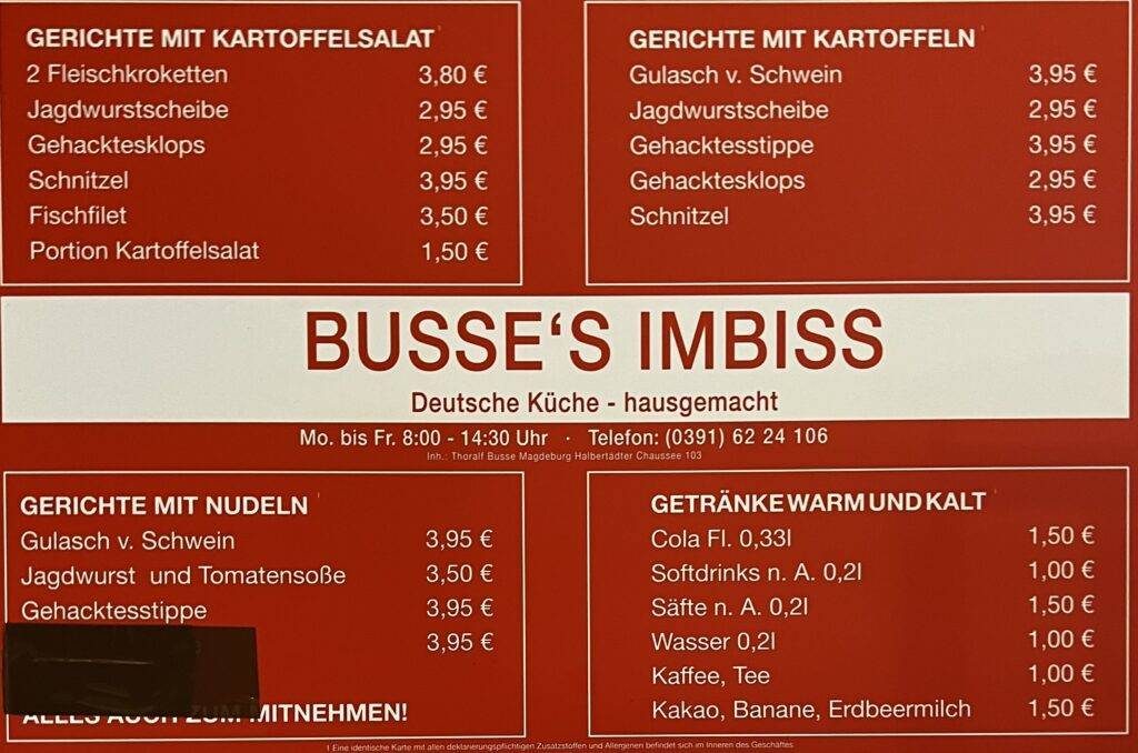 Busses Imbiss Speisekarte